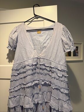 Tiered Ruffle Midi Dress in Light Blue